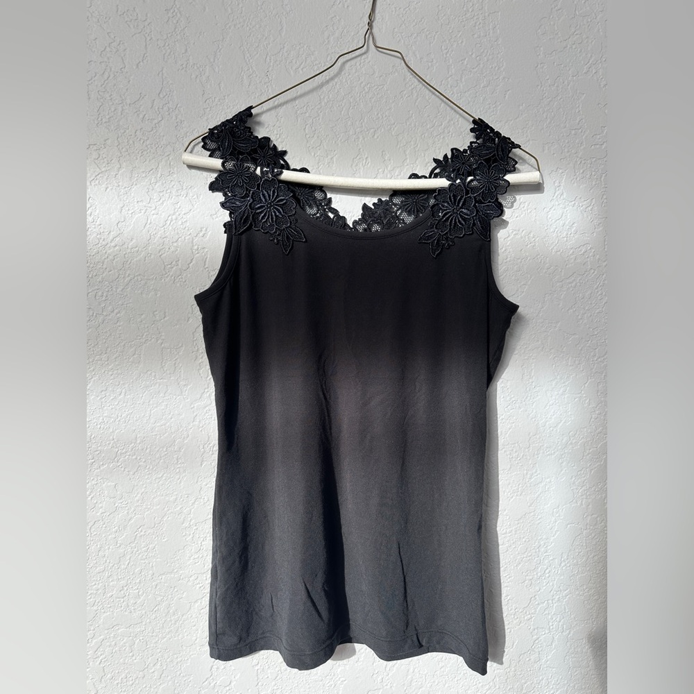 2pc Black and White Silk Sleeveless Tops with Lace Detail Medium Size